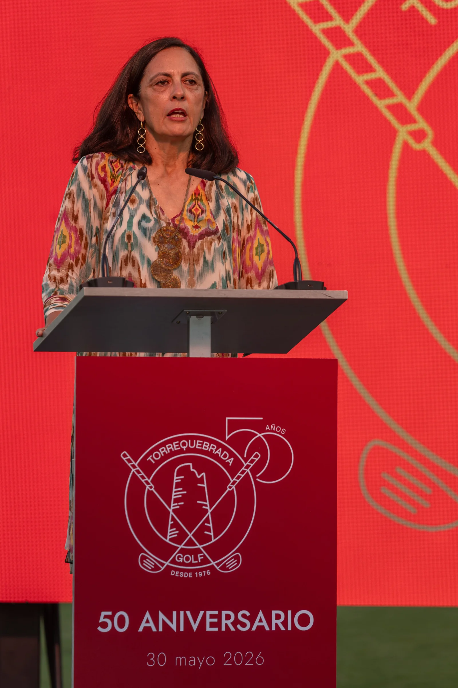 María Gálvez Fernández, president of Golf Torrequebrada, speaks during the Golf Torrequebrada 50th anniversary gala