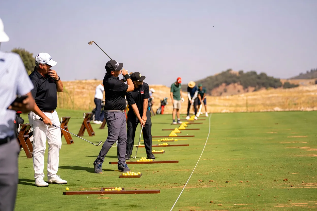 Jugadores en el campo de prácticas durante la jornada de entrenamiento del Michlifen Atlas Pro-Am
